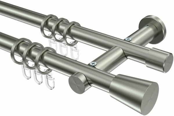 Gardinenstange Edelstahl-Optik 20 mm Ø 2-läufig PLATON - Sitra 100 cm