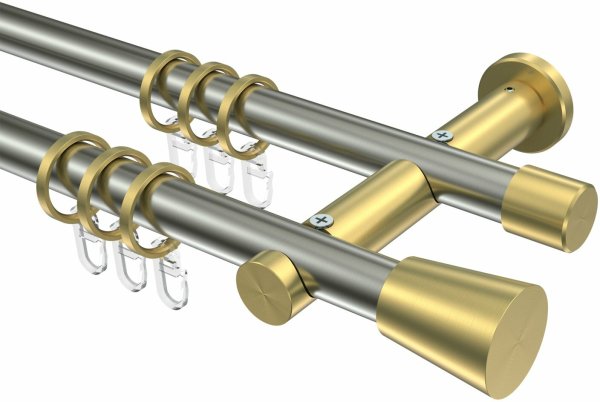 Gardinenstange Edelstahl-Optik / Messing-Optik 20 mm Ø 2-läufig PLATON - Sitra 100 cm