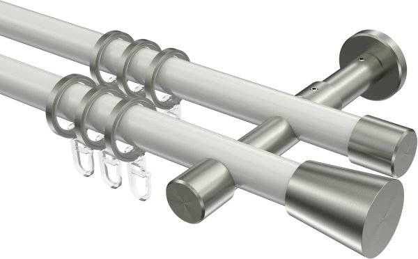 Gardinenstange Metall 20 mm Ø 2-läufig PRESTIGE - Sitra Weiß / Edelstahl-Optik 100 cm