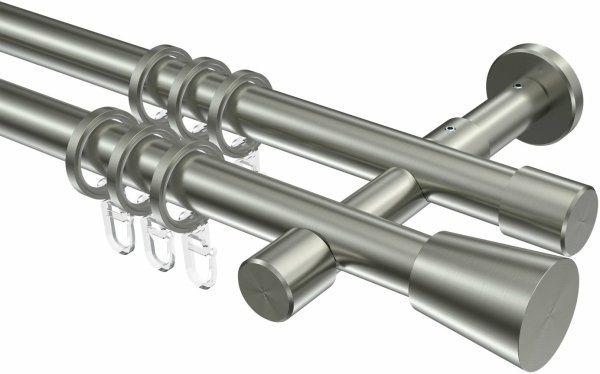 Gardinenstange Edelstahl-Optik 20 mm Ø 2-läufig PRESTIGE - Sitra 100 cm