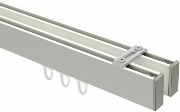 Innenlauf Gardinenstange Deckenmontage Aluminium / Metall eckig 14x35 mm 2-läufig SMARTLINE (Universal) - Paxo Weiß / Edelstahl-Optik 100 cm