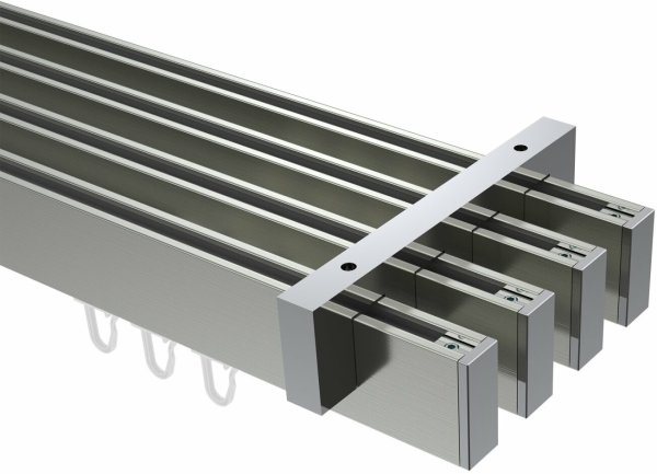 Innenlauf Gardinenstange Deckenmontage Aluminium / Metall eckig 14x35 mm 4-läufig SMARTLINE - Paxo Edelstahl-Optik / Chrom 100 cm