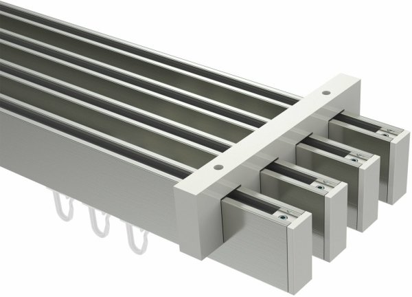 Innenlauf Gardinenstange Deckenmontage Aluminium / Metall eckig 14x35 mm 4-läufig SMARTLINE - Paxo Edelstahl-Optik / Weiß 100 cm