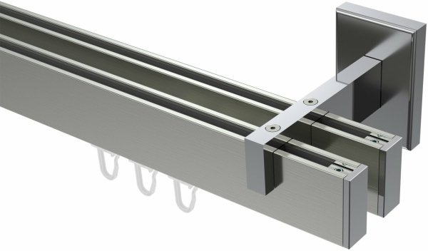 Innenlauf Gardinenstange Aluminium / Metall eckig 14x35 mm 2-läufig SMARTLINE - Paxo Edelstahl-Optik / Chrom 100 cm