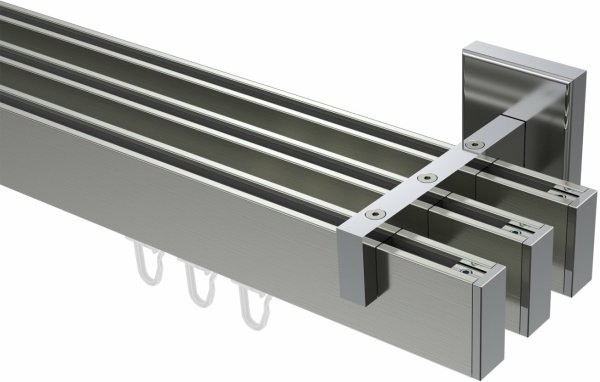 Innenlauf Gardinenstange Aluminium / Metall eckig 14x35 mm 3-läufig SMARTLINE - Paxo Edelstahl-Optik / Chrom 100 cm