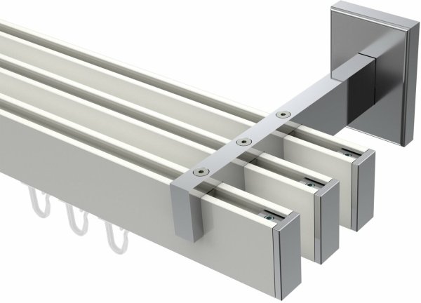 Innenlauf Gardinenstange Aluminium / Metall eckig 14x35 mm 3-läufig SMARTLINE - Paxo Weiß / Chrom (WA lang) 100 cm