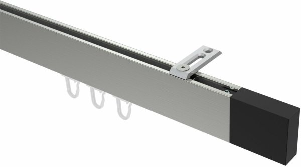 Innenlauf Gardinenstange Deckenmontage Aluminium / Metall eckig 14x35 mm SMARTLINE (Universal) - Lox Edelstahl-Optik / Schwarz 100 cm