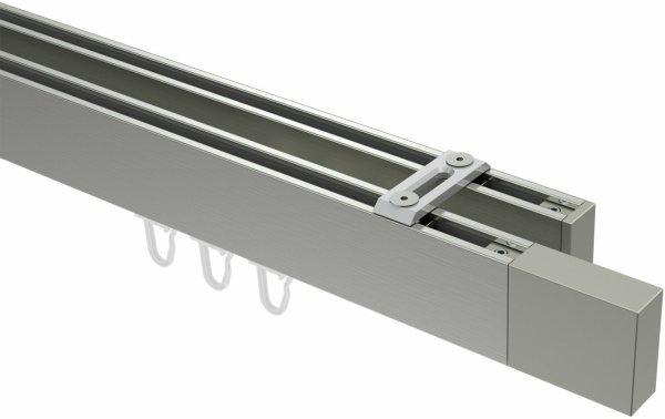 Innenlauf Gardinenstange Deckenmontage Edelstahl-Optik eckig 14x35 mm 2-läufig SMARTLINE (Universal) - Lox 100 cm