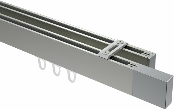 Innenlauf Gardinenstange Deckenmontage Aluminium / Metall eckig 14x35 mm 2-läufig SMARTLINE (Universal) - Lox Edelstahl-Optik / Chrom 100 cm