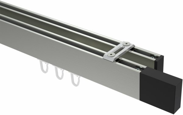 Innenlauf Gardinenstange Deckenmontage Aluminium / Metall eckig 14x35 mm 2-läufig SMARTLINE (Universal) - Lox Edelstahl-Optik / Schwarz 100 cm