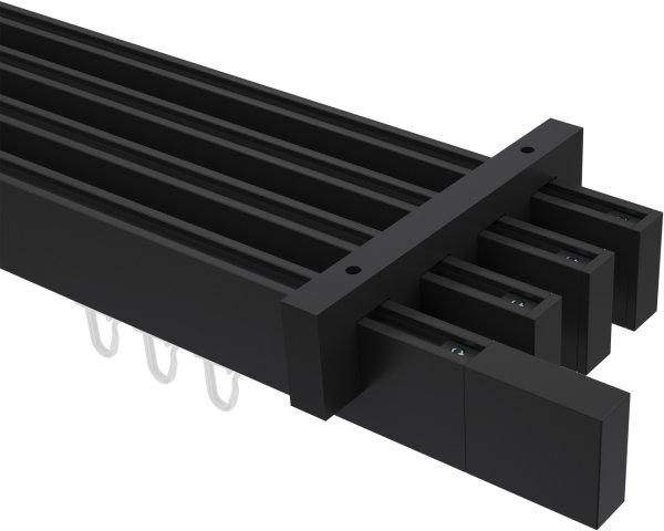 Innenlauf Gardinenstange Deckenmontage Aluminium / Metall eckig 14x35 mm 4-läufig SMARTLINE - Lox Schwarz 100 cm