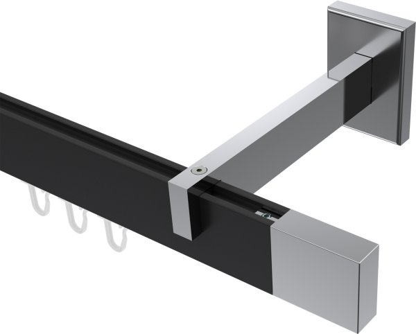 Innenlauf Gardinenstange Aluminium / Metall eckig 14x35 mm SMARTLINE - Lox Schwarz / Chrom (WA lang) 100 cm