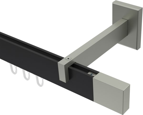 Innenlauf Gardinenstange Aluminium / Metall eckig 14x35 mm SMARTLINE - Lox Schwarz / Edelstahl-Optik (WA lang) 100 cm