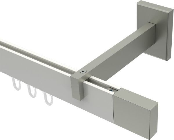 Innenlauf Gardinenstange Aluminium / Metall eckig 14x35 mm SMARTLINE - Lox Weiß / Edelstahl-Optik (WA lang) 100 cm