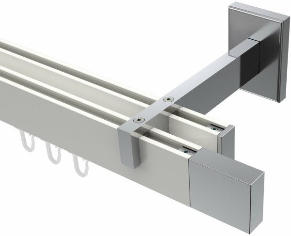 Innenlauf Gardinenstange Aluminium / Metall eckig 14x35 mm 2-läufig SMARTLINE - Lox Weiß / Chrom (WA lang) 100 cm