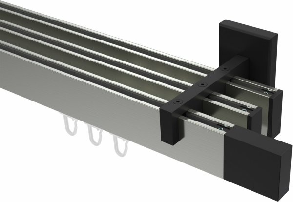 Innenlauf Gardinenstange Aluminium / Metall eckig 14x35 mm 3-läufig SMARTLINE - Lox Edelstahl-Optik / Schwarz 100 cm