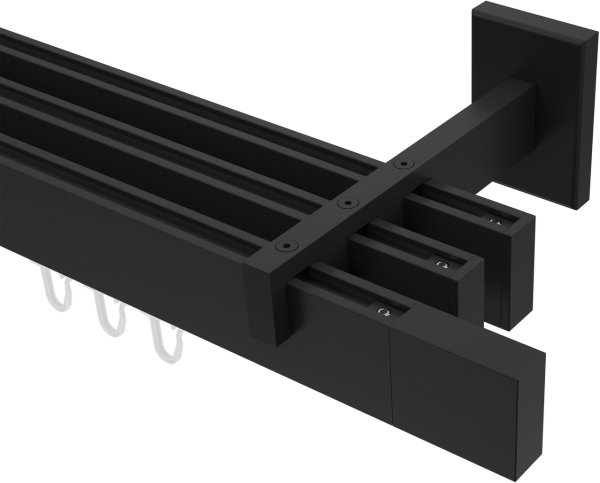 Innenlauf Gardinenstange Aluminium / Metall eckig 14x35 mm 3-läufig SMARTLINE - Lox Schwarz (WA lang) 100 cm