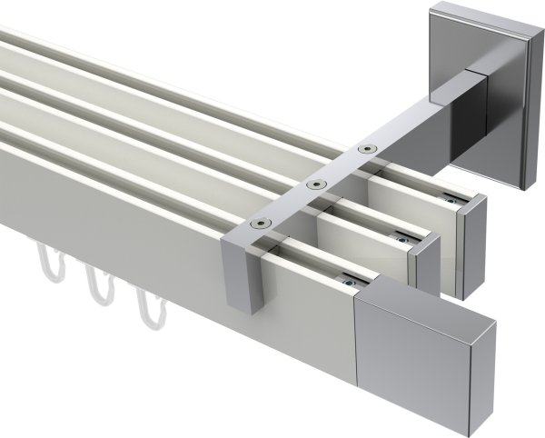 Innenlauf Gardinenstange Aluminium / Metall eckig 14x35 mm 3-läufig SMARTLINE - Lox Weiß / Chrom (WA lang) 100 cm