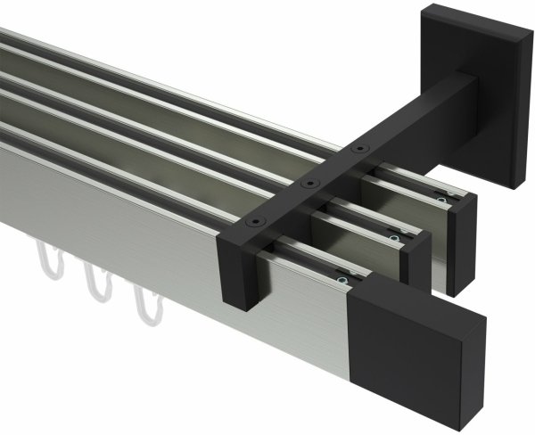 Innenlauf Gardinenstange Aluminium / Metall eckig 14x35 mm 3-läufig SMARTLINE - Lox Edelstahl-Optik / Schwarz (WA lang) 100 cm