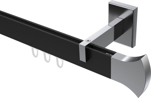 Innenlauf Gardinenstange Aluminium / Metall eckig 14x35 mm SMARTLINE - Conex Schwarz / Chrom 100 cm