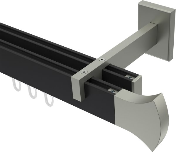 Innenlauf Gardinenstange Aluminium / Metall eckig 14x35 mm 2-läufig SMARTLINE - Conex Schwarz / Edelstahl-Optik (WA lang) 100 cm