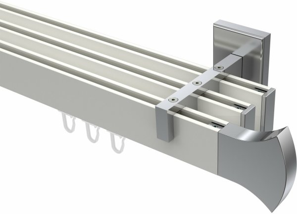 Innenlauf Gardinenstange Aluminium / Metall eckig 14x35 mm 3-läufig SMARTLINE - Conex Weiß / Chrom 100 cm