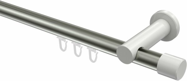 Innenlauf Gardinenstange Aluminium / Metall 20 mm Ø PLATON - Santo Edelstahl-Optik / Weiß 100 cm