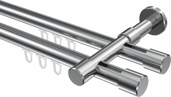 Innenlauf Gardinenstange Aluminium / Metall 20 mm Ø 2-läufig PRESTIGE - Santo Chrom 100 cm