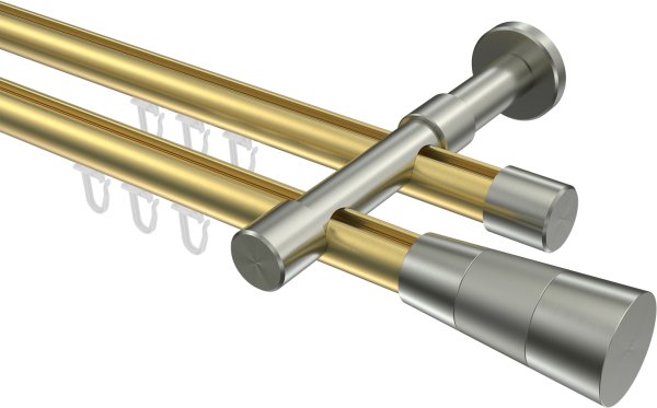 Innenlauf Gardinenstange Messing-Optik / Edelstahl-Optik 20 mm Ø 2-läufig PRESTIGE - Tanara 100 cm