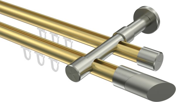 Innenlauf Gardinenstange Messing-Optik / Edelstahl-Optik 20 mm Ø 2-läufig PRESTIGE - Verano 100 cm