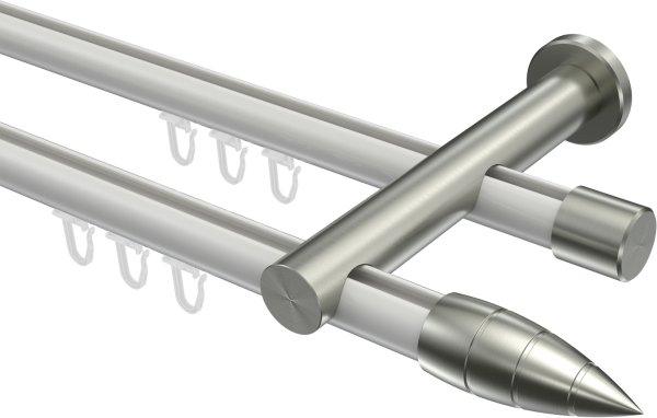 Innenlauf Gardinenstange Aluminium / Metall 20 mm Ø 2-läufig PLATON - Samanto Weiß / Edelstahl-Optik 100 cm