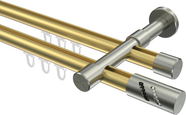 Innenlauf Gardinenstange Messing-Optik / Edelstahl-Optik 20 mm Ø 2-läufig PRESTIGE - Zoena 100 cm