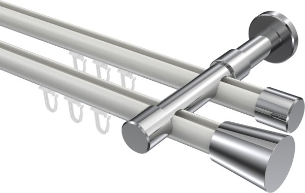 Innenlauf Gardinenstange Aluminium / Metall 20 mm Ø 2-läufig PRESTIGE - Sitra Weiß / Chrom 100 cm