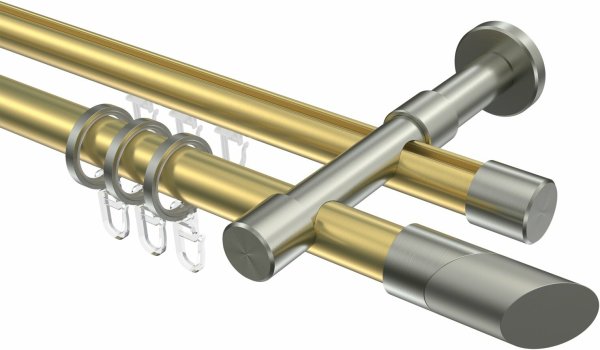 Rundrohr-Innenlauf Gardinenstange Messing-Optik / Edelstahl-Optik 20 mm Ø 2-läufig PRESTIGE - Verano 100 cm