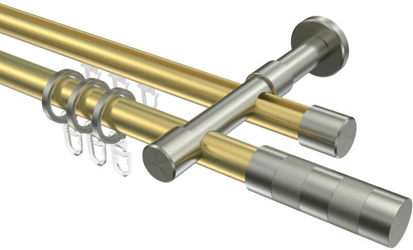 Rundrohr-Innenlauf Gardinenstange Messing-Optik / Edelstahl-Optik 20 mm Ø 2-läufig PRESTIGE - Mavell 100 cm