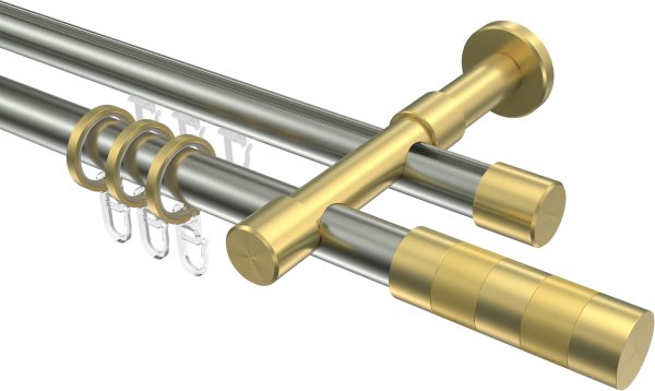 Rundrohr-Innenlauf Gardinenstange Edelstahl-Optik / Messing-Optik 20 mm Ø 2-läufig PRESTIGE - Mavell 100 cm