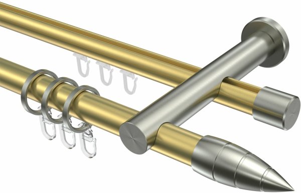 Rundrohr-Innenlauf Gardinenstange Messing-Optik / Edelstahl-Optik 20 mm Ø 2-läufig PLATON - Samanto 100 cm