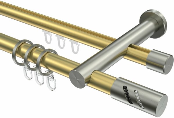 Rundrohr-Innenlauf Gardinenstange Messing-Optik / Edelstahl-Optik 20 mm Ø 2-läufig PLATON - Zoena 100 cm