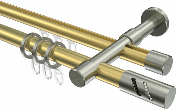 Rundrohr-Innenlauf Gardinenstange Messing-Optik / Edelstahl-Optik 20 mm Ø 2-läufig PRESTIGE - Zoena 100 cm