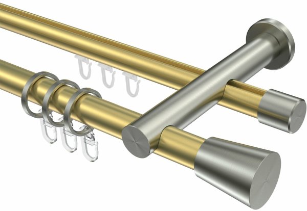 Rundrohr-Innenlauf Gardinenstange Messing-Optik / Edelstahl-Optik 20 mm Ø 2-läufig PLATON - Sitra 100 cm