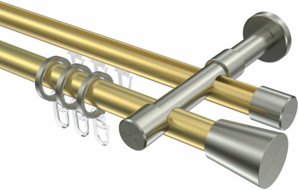 Rundrohr-Innenlauf Gardinenstange Messing-Optik / Edelstahl-Optik 20 mm Ø 2-läufig PRESTIGE - Sitra 100 cm