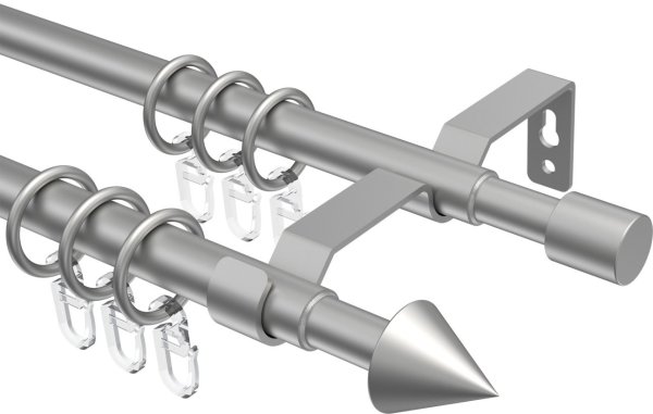 Ausziehbare Gardinenstange Metall / Kunststoff 16/13 mm 2-läufig Ø HERA - Cone Silbergrau 70-120 cm